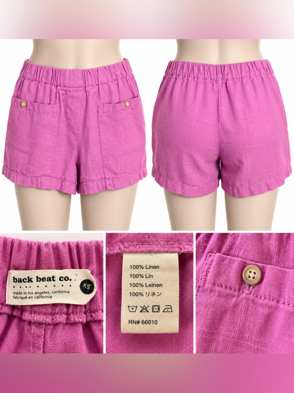 Back Beat Co Linen Shorts Women’s XS Pink 100% Linen Elastic Waist High Rise